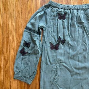 NWOT Butterfly Embroidered Off-the-Shoulder Chambray Dress